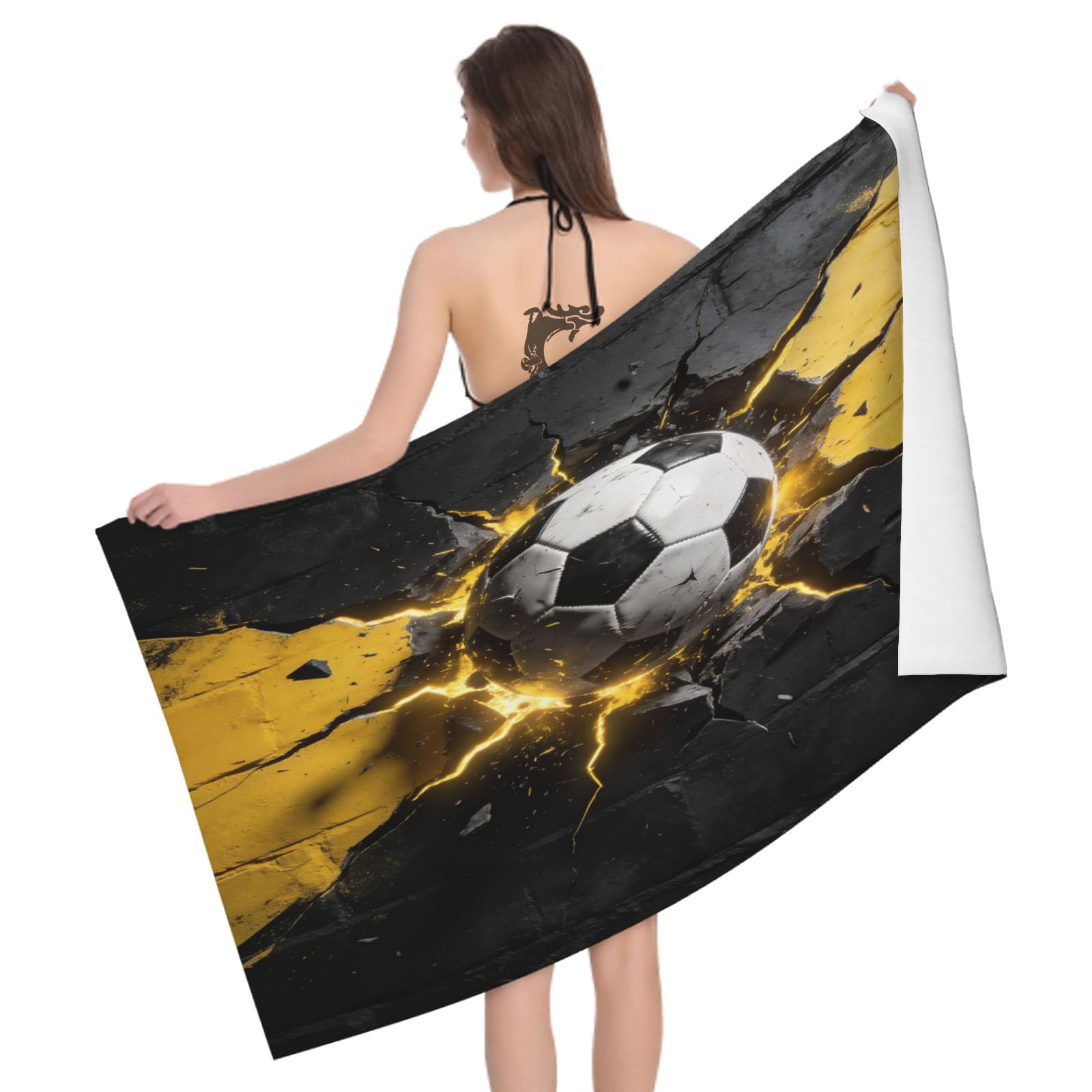Leichong 3D Football Print Beach Towel Microfiber Soft Quick Dry for Adults, Brick Wall Effect Bath Towel Lightweight Soft Absorbent for Travel Swimming Pool Sports, 75 x 150 cm