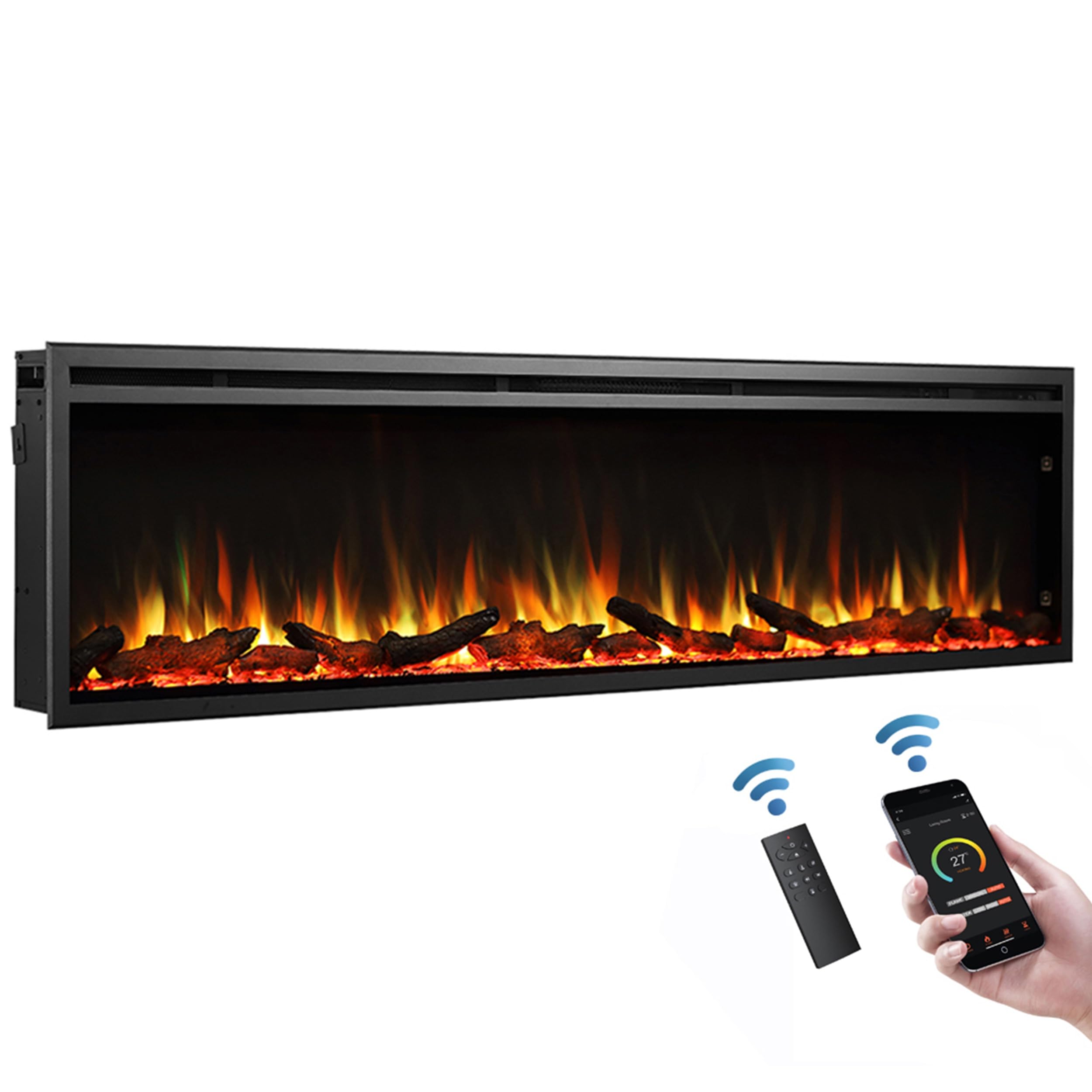 BALDERIA Atalanta 72 - Cheminee Electrique Effet Flamme LED, encastrable, WiFi