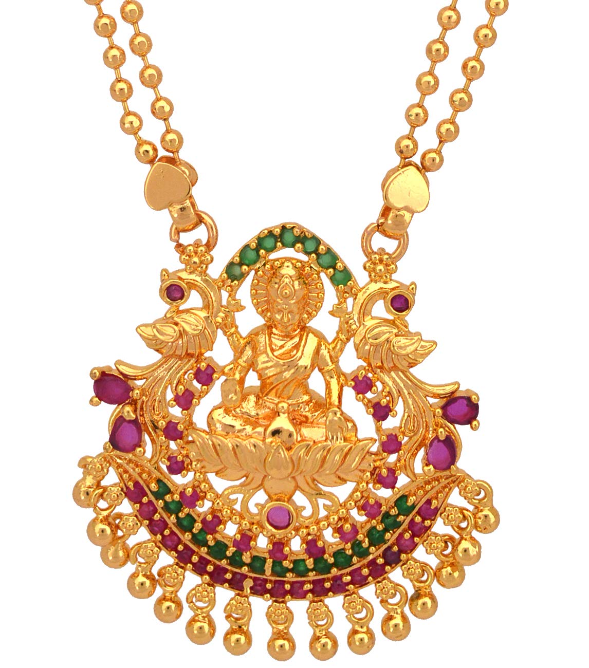 Radhas Creations Medium length double line chain necklace with ruby and emerald pendant one gram gold for women and girls no.821 (B08MCMKGTK) Amazon Price History, Amazon Price Tracker