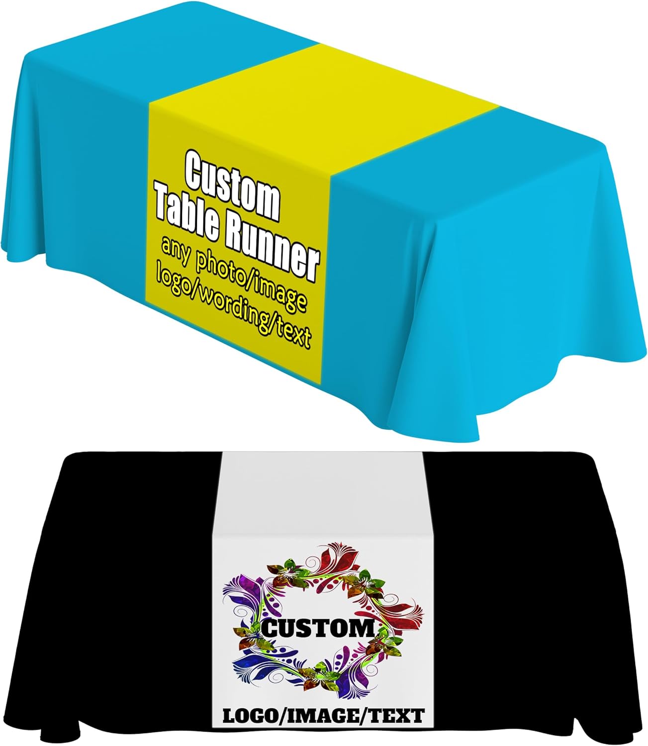 Custom Table Runner with Business Logo Design Your Own Personalized Tablecloths Suitable for Birthday Party Wedding Holiday Decoration, Custom, 36"x72"