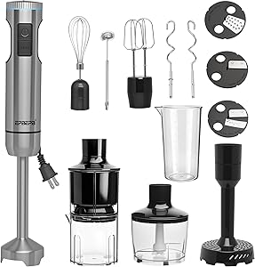 Handheld Immersion Blender Bundle, 1000W Powerful 11-in-1 Set for Smoothies,Orange Juicer,Minced meat,Milk frother,Egg Beater, Dough Hook, Vegetable Chopper, Potato Masher