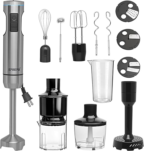 Handheld Immersion Blender Bundle, 1000W Powerful 11-in-1 Set for Smoothies,Orange Juicer,Minced meat,Milk frother,Egg Beater, Dough Hook, Vegetable Chopper, Potato Masher