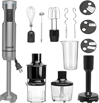 Handheld Immersion Blender Bundle, 1000W Powerful 12-in-1 Set for Smoothies,Orange Juicer,Minced meat,Milk frother,Egg Beater, Dough Hook, Vegetable Chopper, Potato Masher