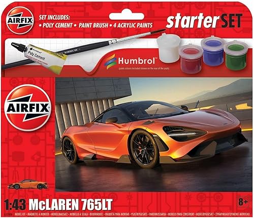 Airfix Set de regalo pequeño para principiantes McLaren 765 LT 143 Supercar Kit de modelo de plástico A55006