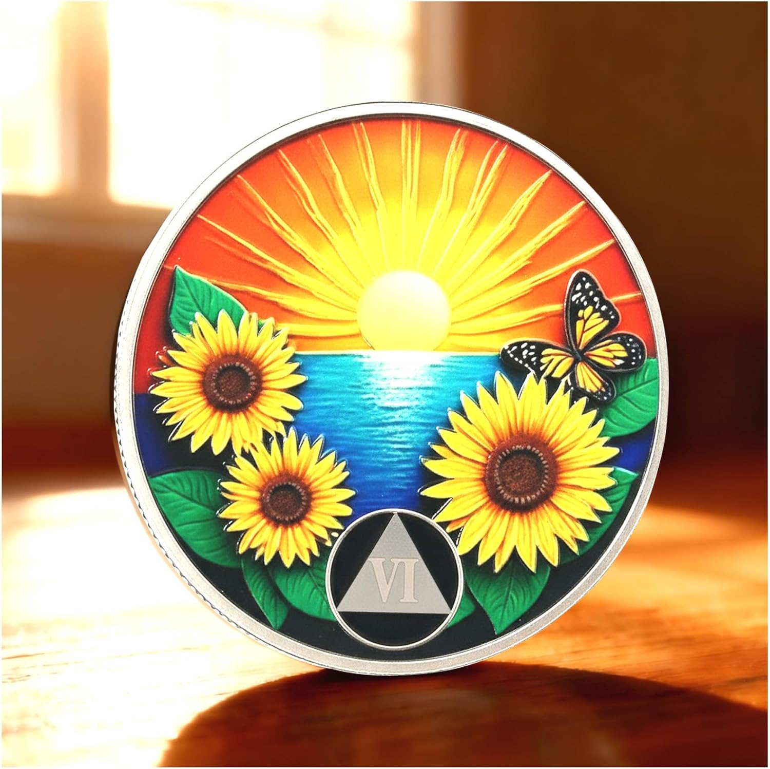 6 Year Sunflower Sobriety Coin - AA NA Recovery Medallion One Day At A Time image 2