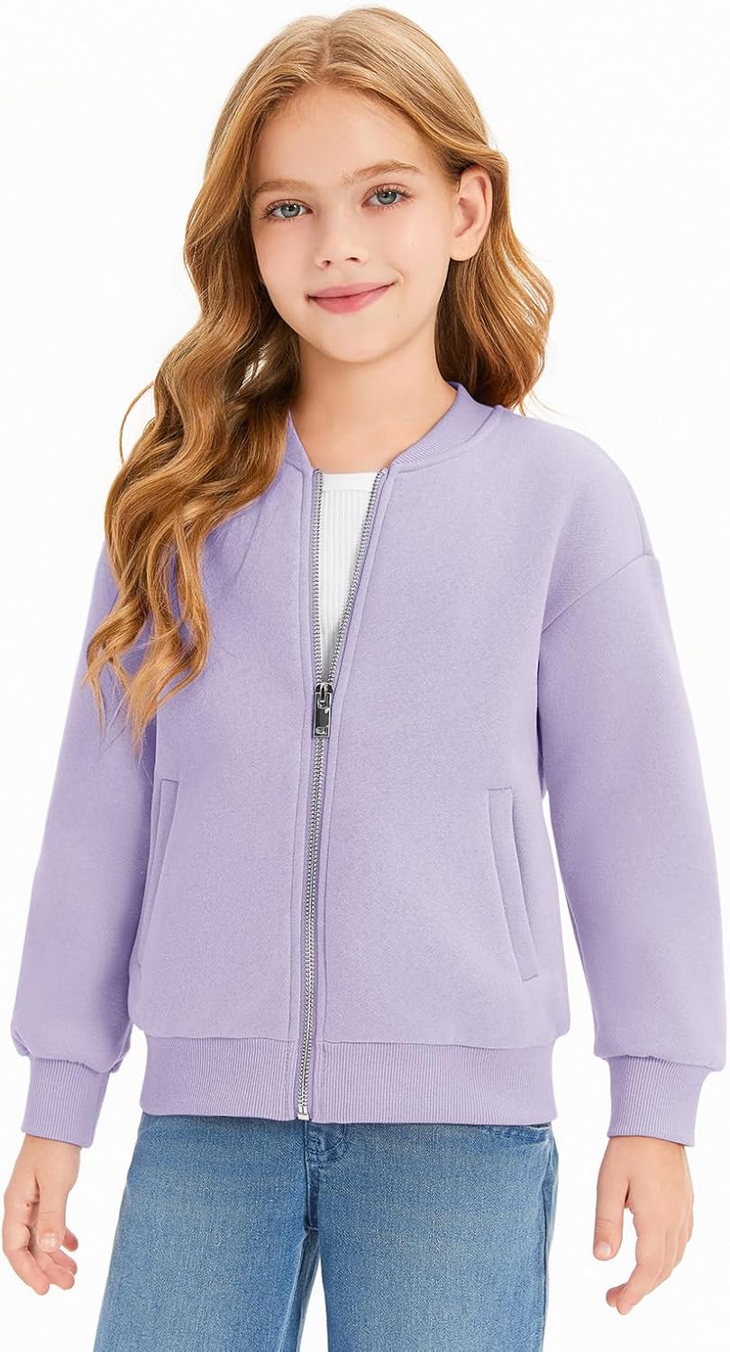 Haloumoning Girls Zip Up Jackets Kids Fall Long Sleeve Sweatshirts Outerwear with Pockets 5-14 years - Image 2