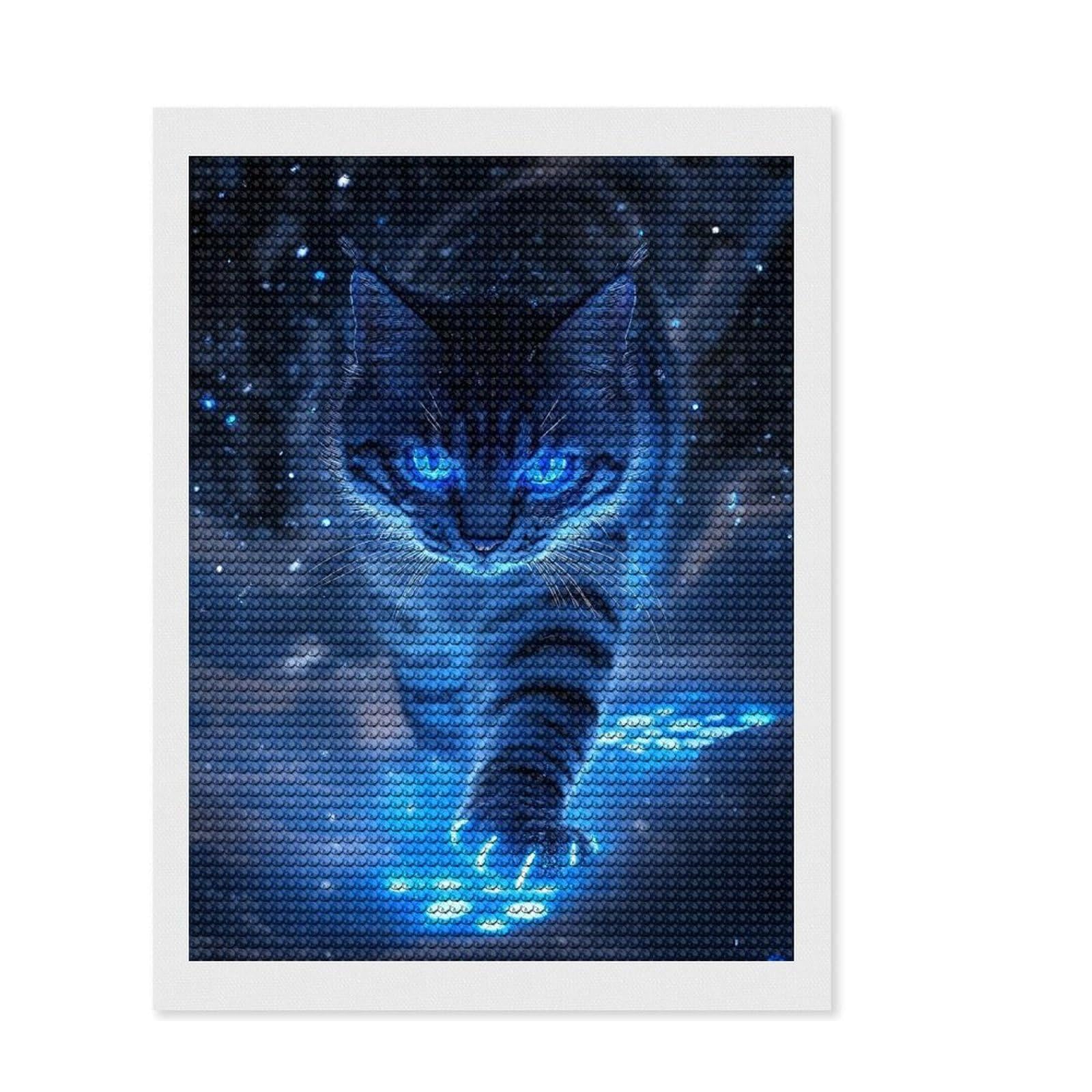 Junmoney Blue-Eyed Cat in Snow Diamond Painting Set 12"x16", Printed Canvas, Finish and Display, Home Wall Decor, Gift Idea, Neat Printed Canvas