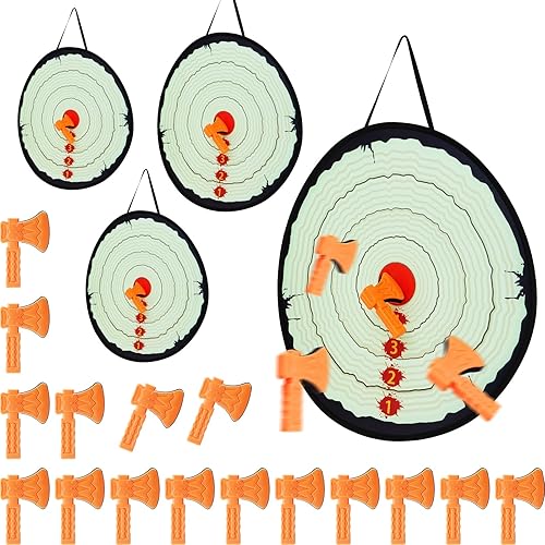 Hiboom Juego de 4 juegos de lanzamiento de hacha en el patio trasero, incluye 4 dianas de dardos y 16 hachas, juego de lanzamiento de hachas, juegos