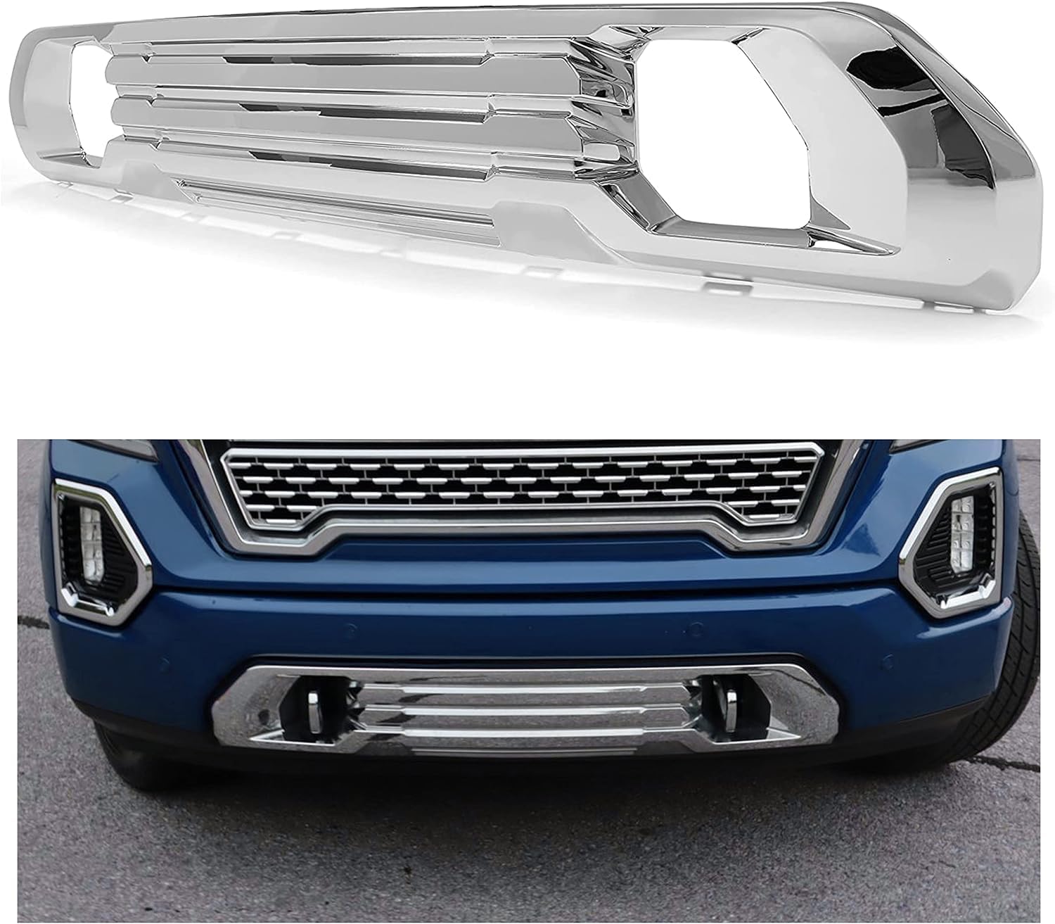 KUAFU Front Bumper Lower Grille Plate Compatible with 2019-2021 GMC Sierra 1500 AT4/Denali Replace for 84176747 Lower Bumper Filler Chrome