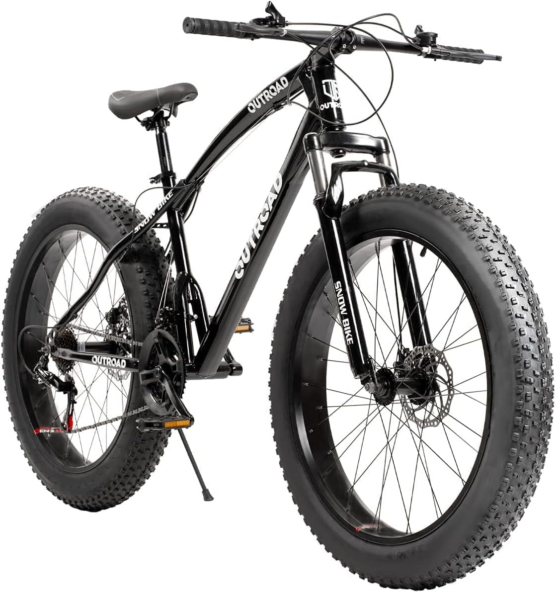 26 Inch Fat Tire Mountain Bike with Dual Disc Brakes, 4 Inch Non-Slip Wide Tires with 21 Speed, High-Carbon Frame, Mountain Bicycle for Men and Women, Black/White