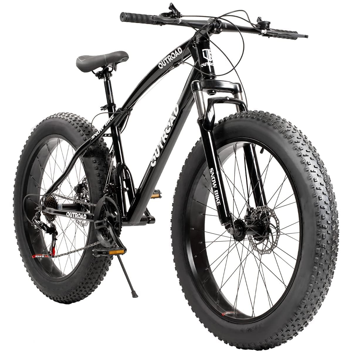 26 Inch Fat Tire Mountain Bike with Dual Disc Brakes, 4 Inch Non-Slip Wide Tires with 21 Speed, High-Carbon Frame, Mountain Bicycle for Men and Women, Black/White