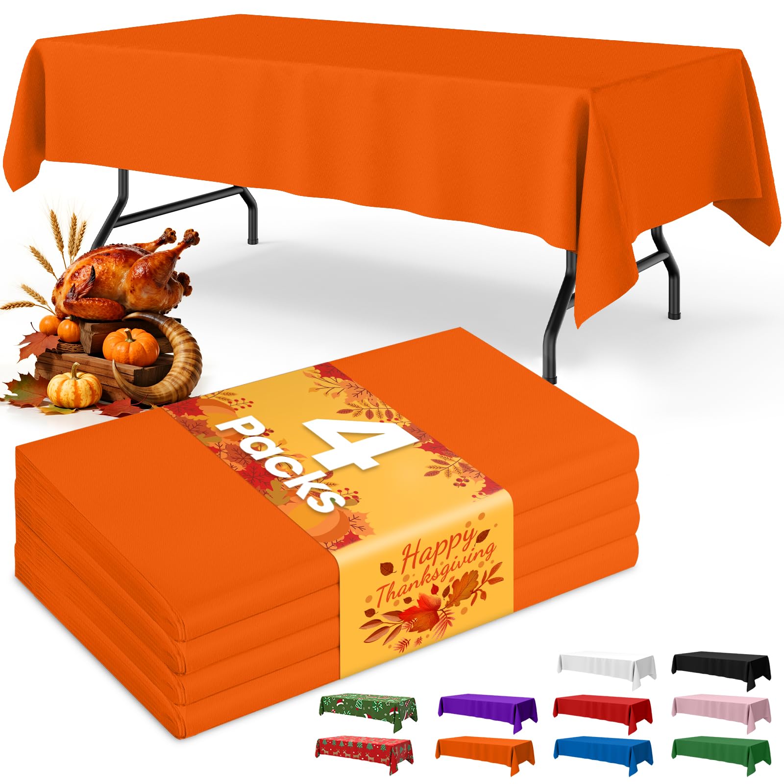 Niuara Orange Plastic Table Cloth Disposable, 4 Pack, 54 x 108 in