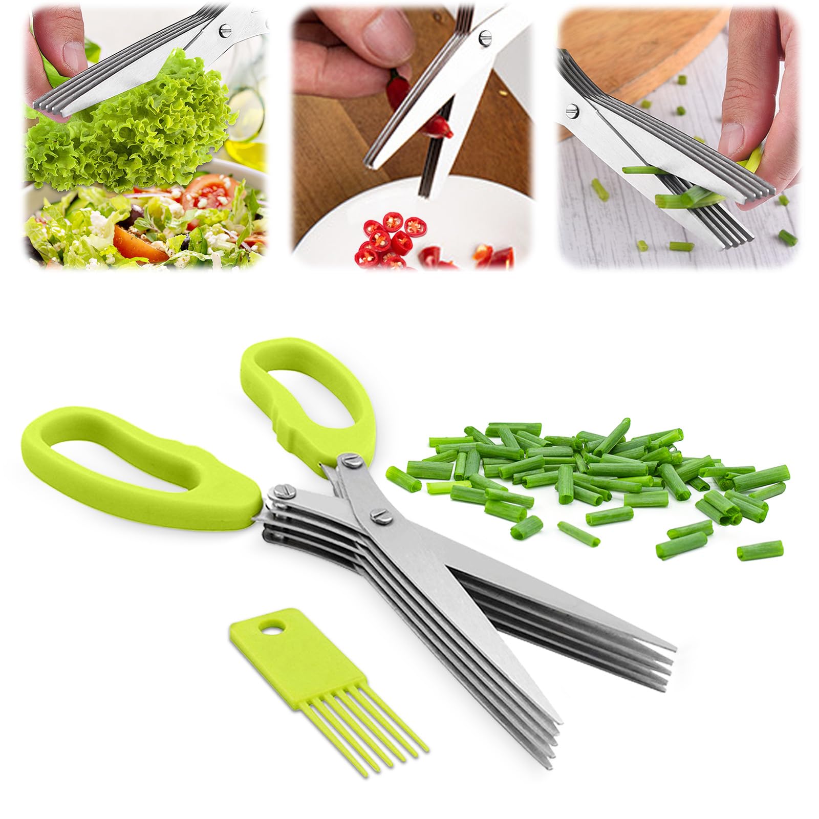 Stainless Steel herb Scissors with 5 Blades,Multi Blade herb Cutting Shears for Kitchen Salad, Scallion, Green Onion