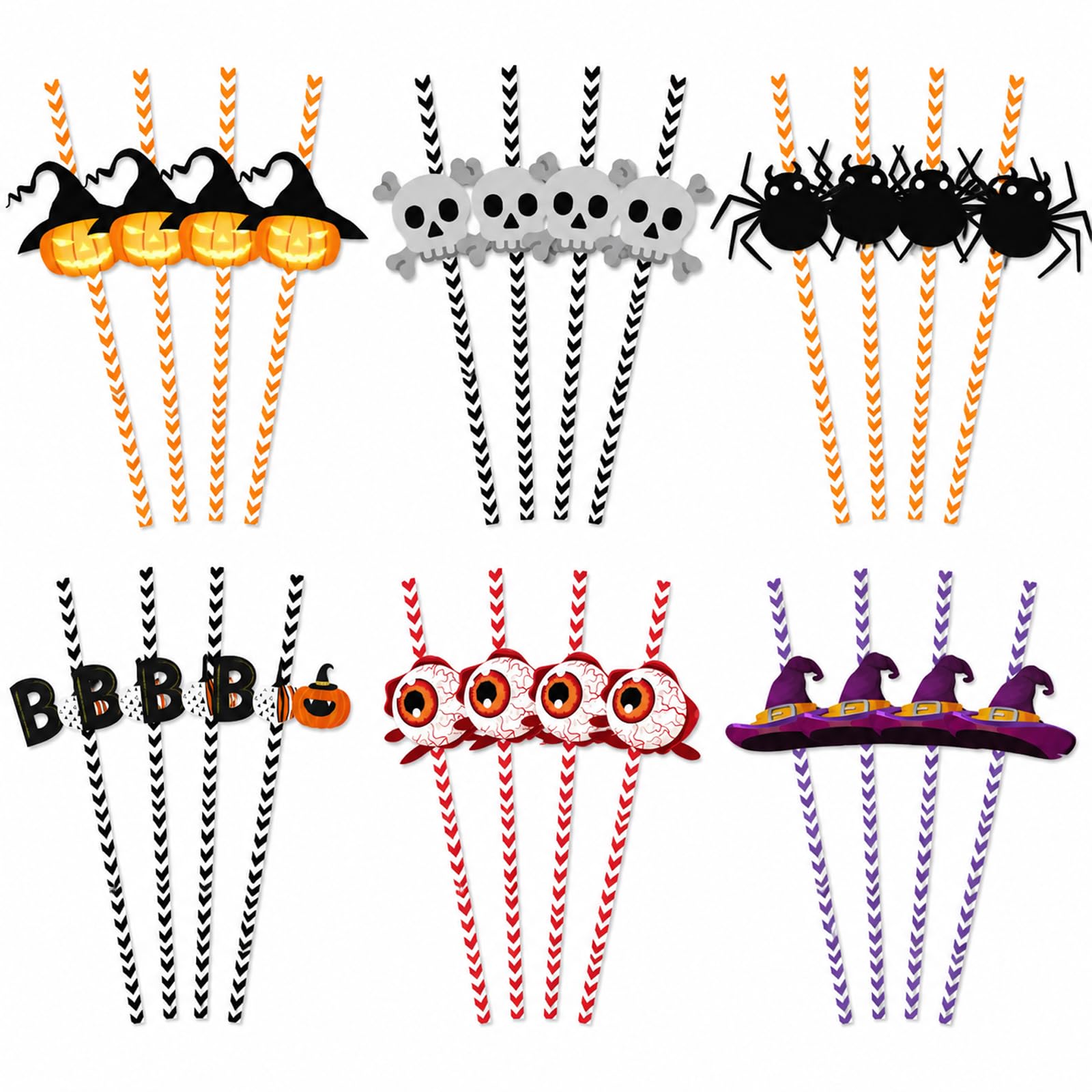 Bolosa 24 Pack Halloween Paper Straws, Halloween Party Straws, 6 Design