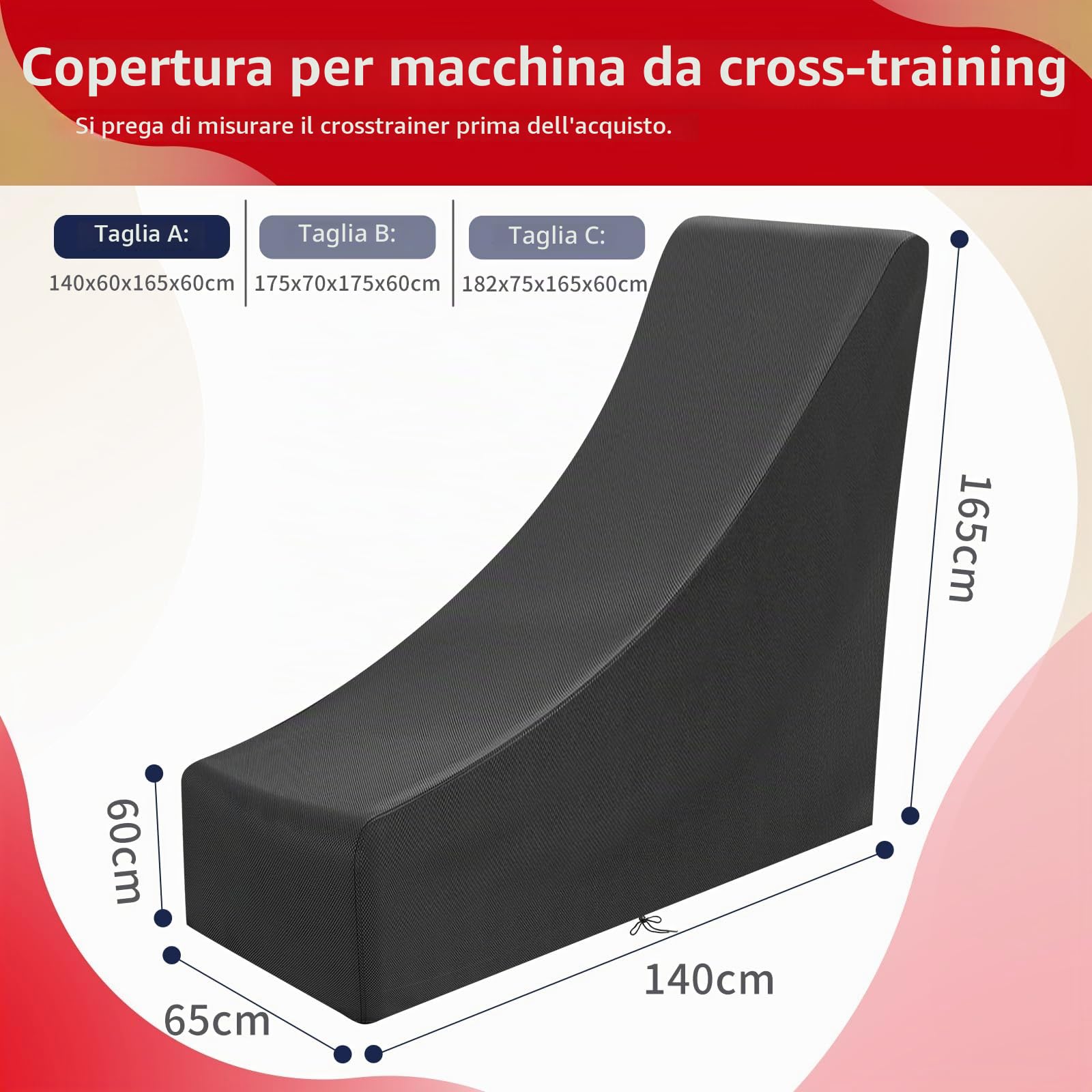 Copertura Protettiva Cross Trainer Impermeabile,Copri Macchina Ellittica Antivento,Telo Macchina Ellittica con Fune,210D Oxford Tessuto Antipolvere,Resistente (140*65*60/165cm,Nero)