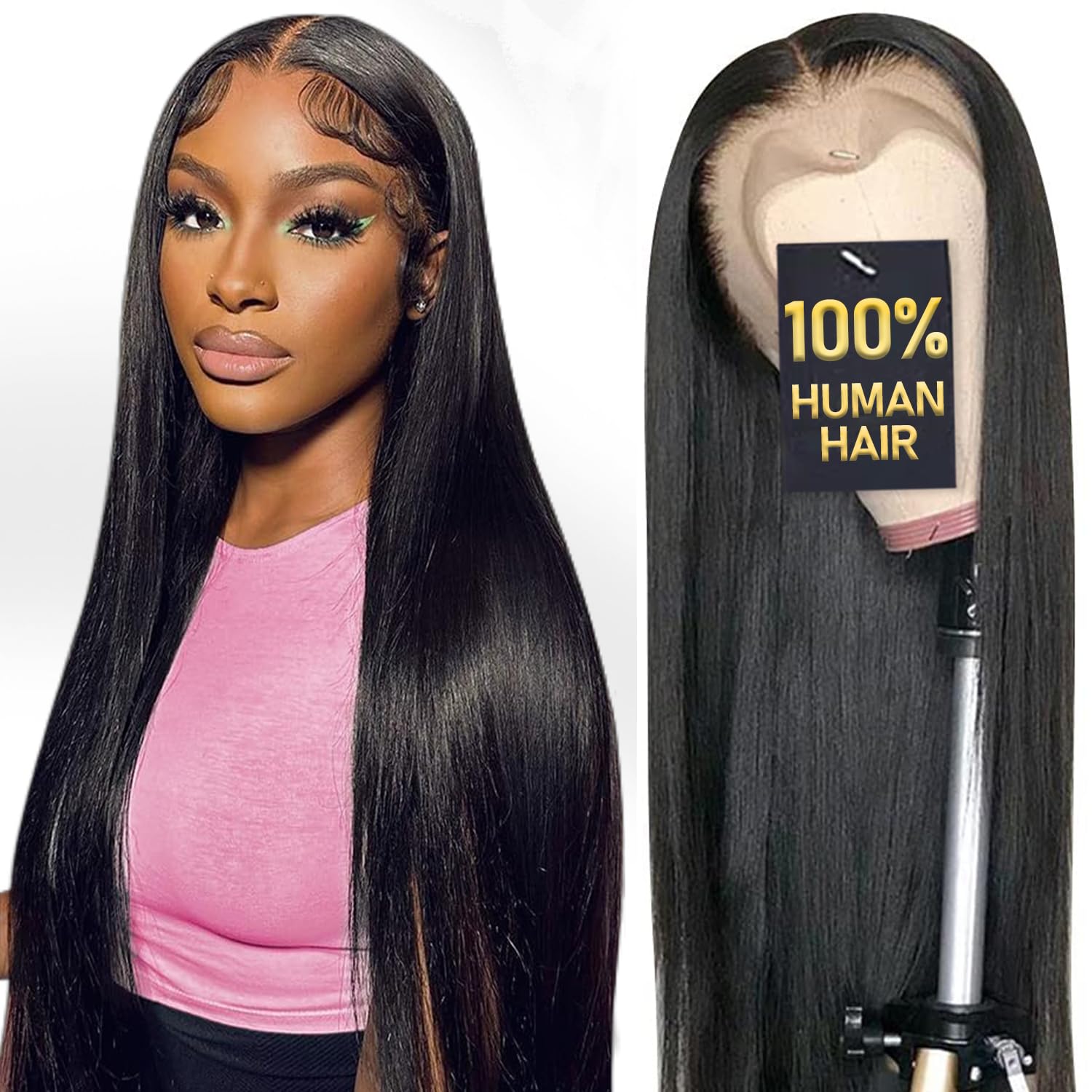 13x6 HD Lace Front Wigs, 100% Human Hair, [2-Year Life], 200% Density Straight Frontal Wigs Human Hair Pre Plucked for Black Women, [0.1mm Ultra-Thin Skinlike HD Lace], Free Part 28 Inch