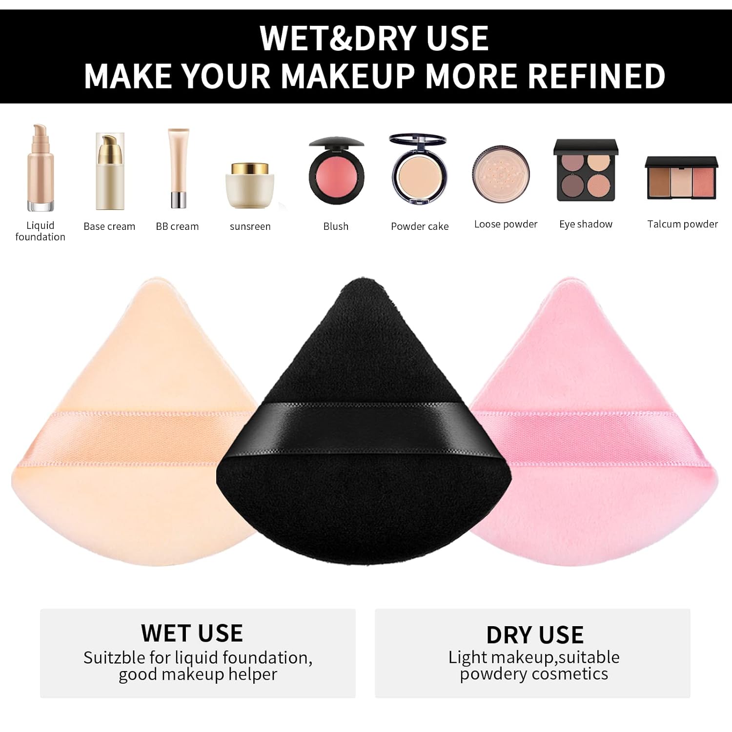 Sibba Loose Powder Puff Make Up Sponge Face Foundation Concealer Triangle Cosmetics Beauty Setting Moisturizer Applicator Grip Primer Brow Lift Liner Pad Artist Techniques Tools Eyeshadow Brush : Beauty & Personal Care