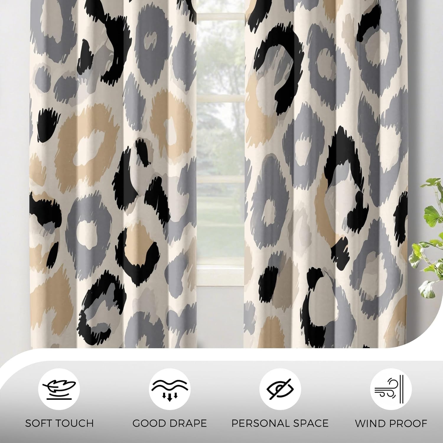 Leopard Curtains 72 Inches Long, Cheetah Print Wild Blackout Curtains for Living Room 2 Panels Set, Wildlife Window Treatments Drapes Divider Curtain Q&-12