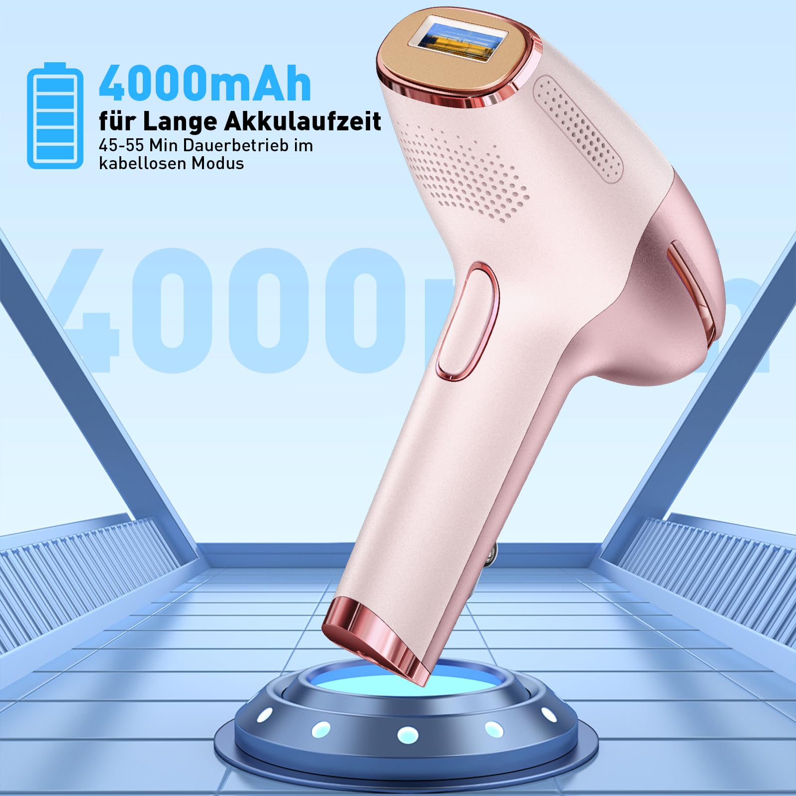 Epilatore a Luce Pulsata con Funzione di Raffreddamento per una Pelle Dolce e Liscia, 9 Livelli di Intensità, Depilazione Laser Definitiva, Disponibile in Modalità Cablata e Senza Fili (Oro