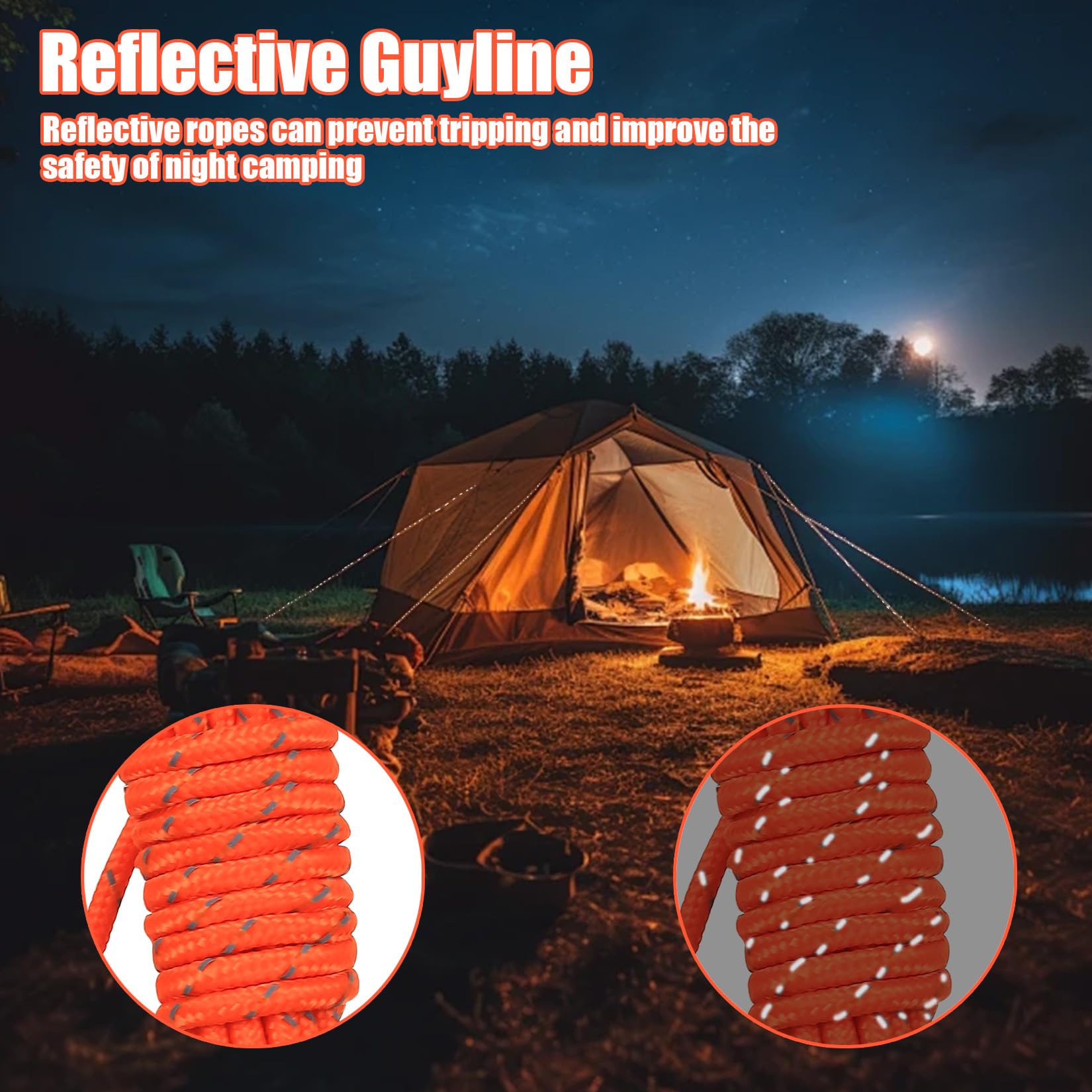 6 szt. Odblaskowe linki do namiotu, 4mm x 4M wytrzymałe linki z rzepem, regulowane linki prowadzące do namiotu, zawieszki na rzep do lamp do uprawy z napinaczem do kempingu na zewnątrz i wewnątrz