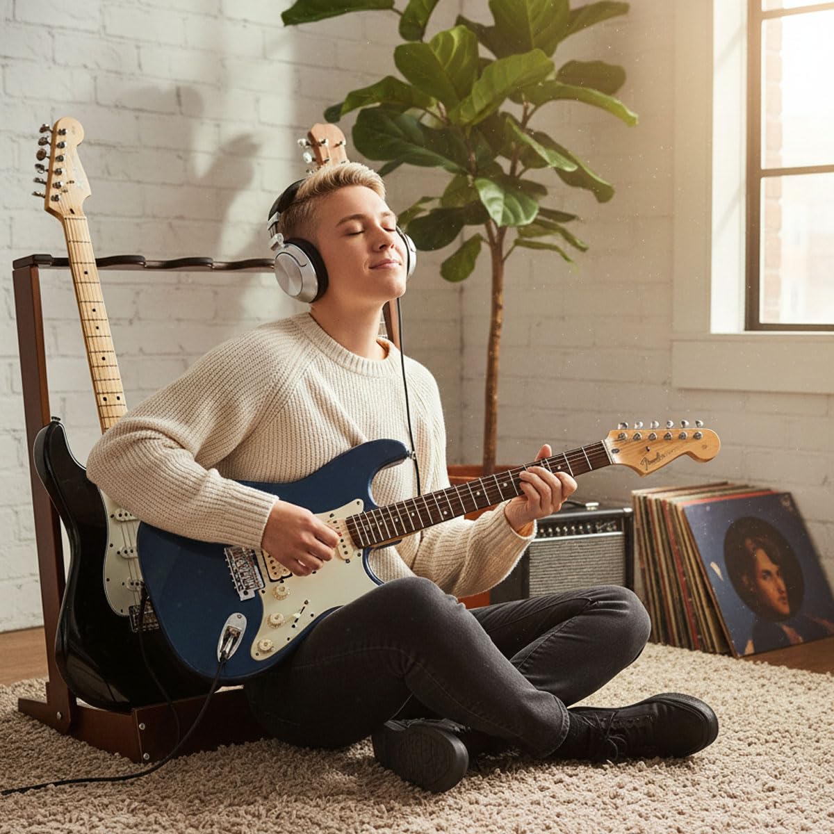 Gitarrenständer für mehrere Gitarren, Hartholz-Gitarrenständer, klappbarer Gitarrenbodenständer, weich gepolsterter Gitarren-Display-Halter, für 5 E-Gitarren oder Bassgitarren oder 3 Akustikgitarren