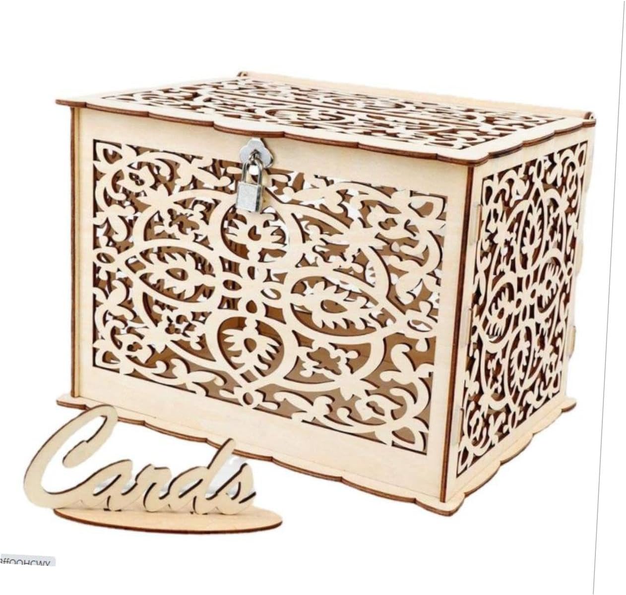 Rustic Wood Wedding Cards Box Large Hollow Carved Envelope Money Box for Wedding Reception Party Decoration