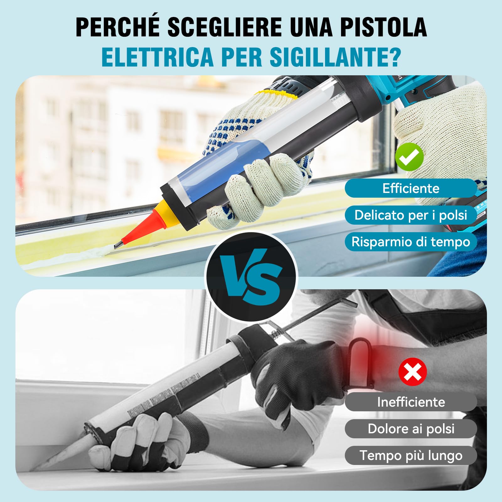 Yofidra Pistola a Cartuccia Elettrica, Batteria 2 x 2.0Ah, 4 Velocità, Illuminazione LED, Pistola per Cartucce di Silicone, Pistola per Cartucce da 300ml, Sigillatura, Stucco, Senza Perdite