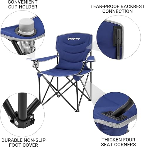 Miniatura 6 de KingCamp Silla de campamento acolchada grande para adultos plegable de gran tamaño con bolsillo lateral, azul profundo