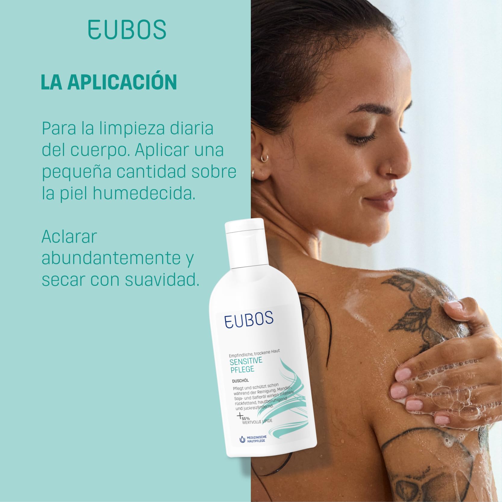 EUBOS Cura sensibile, sacchetto di ricarica per olio da doccia, olio doccia benefico per pelli sensibili e secche, per la pulizia quotidiana e nutriente, tollerabilità cutanea dermatologicamente