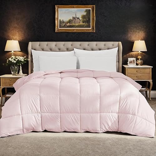 Miniatura 12 de Edredón tamaño King extragrande de color rosa de 120 x 120 pulgadas, alternativa al plumón ligero, para todas las estaciones, 8 pestañas en las