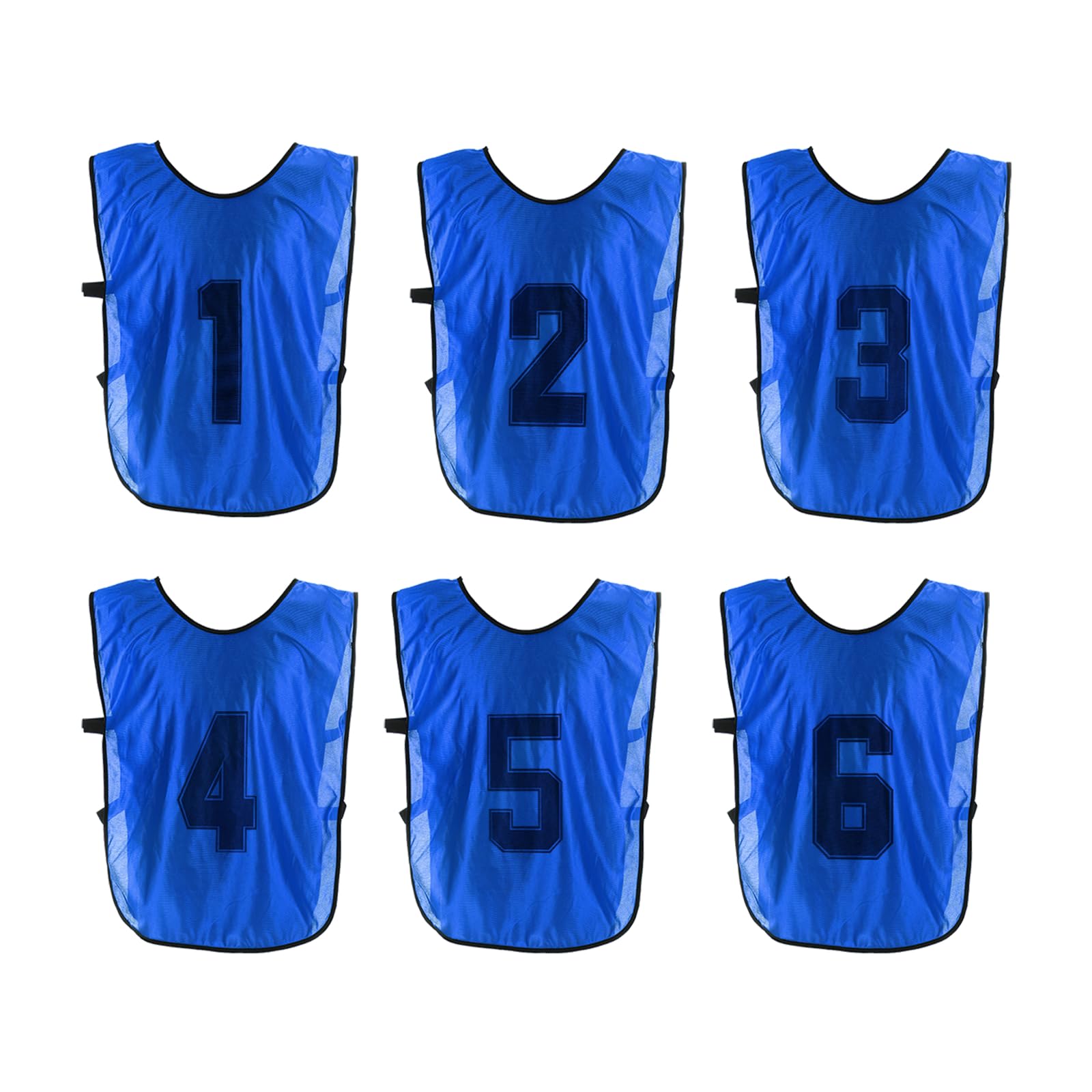 PATIKIL Soccer Training Vest, 6 Pack Team Sports Pinnies Reversible Numbered Soccer Practice Pennies Jerseys Bibs with Belt for Children, 27 Inch Dark Blue