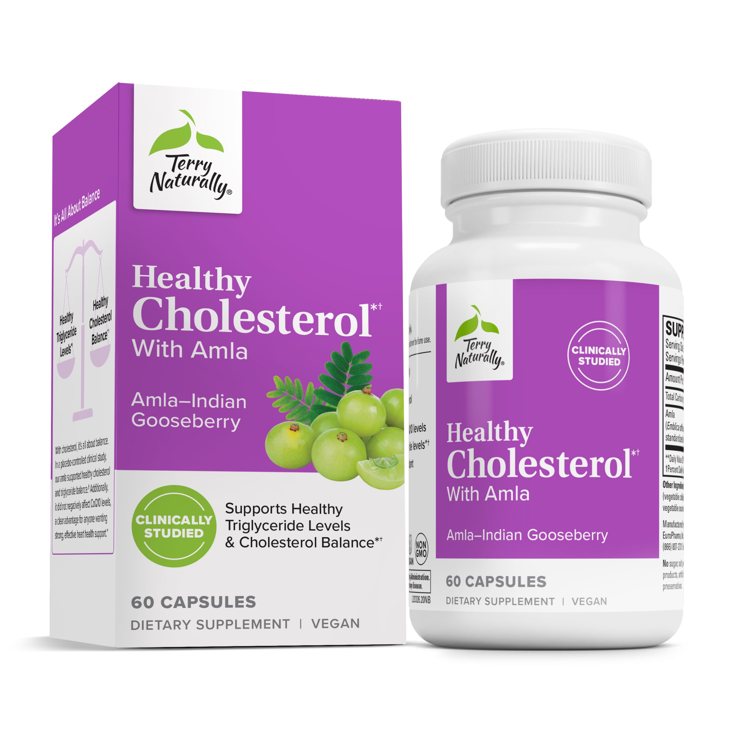 Terry Naturally Healthy Cholesterol with Amla - Antioxidant Supplement for Immune & Heart Support - Supplement to Aid Healthy Cholesterol & Triglyceride - 60 Capsules