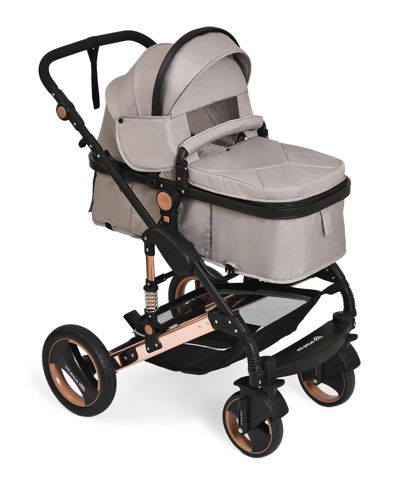 Mi Arcus Baby Stroller 2-in-1 with Carry Cot, Suspension Wheels & Storage Basket-Beige-image-39