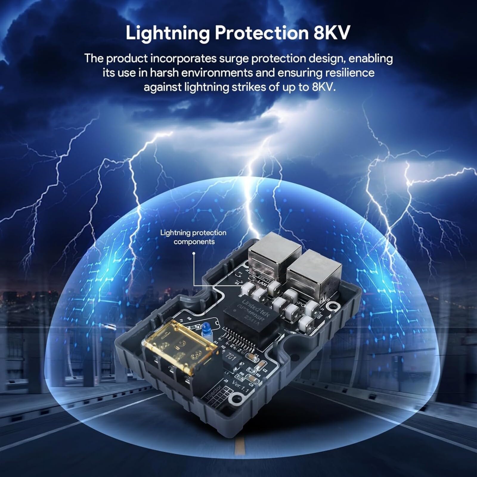 320W Gigabit PoE Injector for Starlink Gen 3, Outdoor DC to DC 48V–57V to 57V Ethernet Power Adapter, Lightning Protection, for RV, Camping, Off-Grid, Solar Network Setups