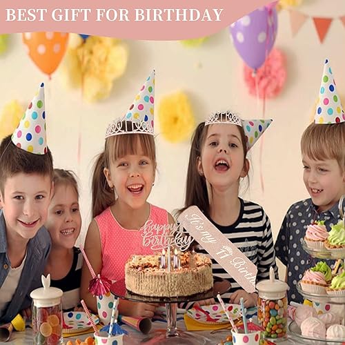 Miniatura 25 de Decoraciones de cumpleaños de 3 años para niñas; banda, corona/tiara, velas y adorno para pastel de cumpleaños de 3 años; regalos y decoraciones