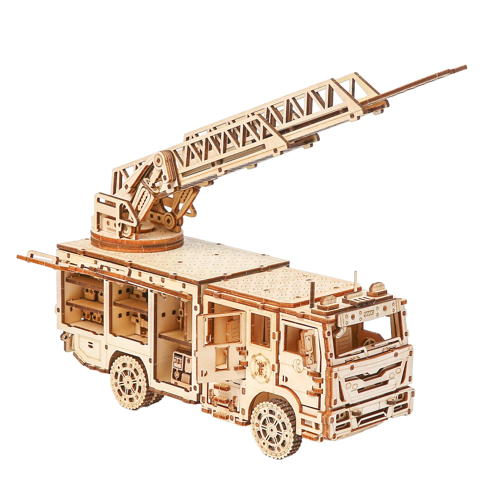 Puzzle 3D en bois pour adultes - Kit de modèle mécanique de camion de pompiers, camion échelle avec perche extensible, kit de loisirs créatifs pour décoration d'intérieur, cadeau pour homme