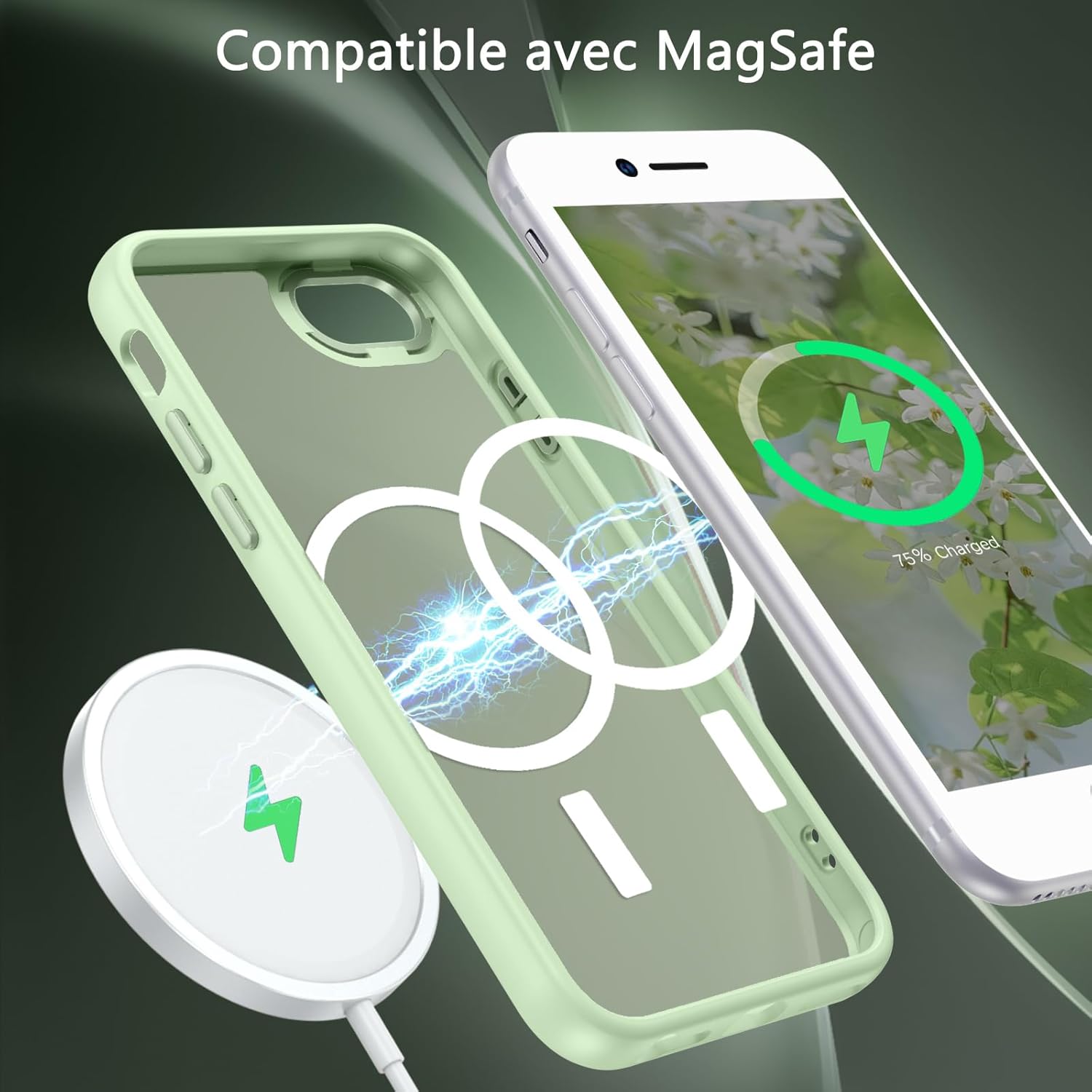 GUAGUA iPhone 6/6S/7/8/SE 2022/2020 Magnetic Case, Slim Shockproof Translucent Light Green Phone Case for Men Women Gifts - Image 3