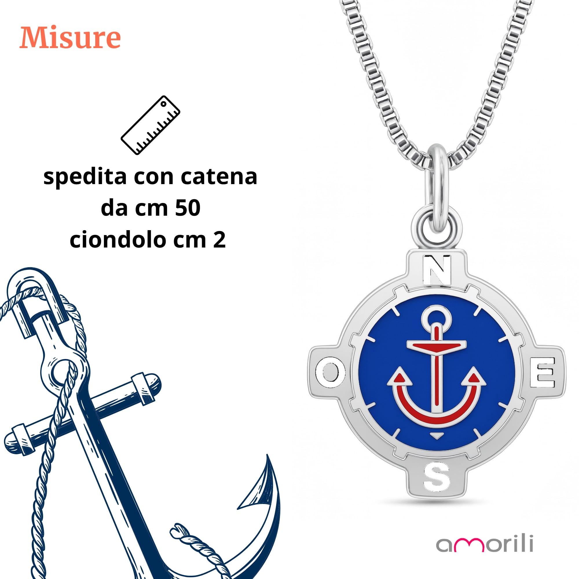Collana Uomo Ancora Acciaio Inossidabile | Pendente Nautico con Smalti indelebili | Idea Regalo per Marinaio, Fidanzato, Papà | Stile Casual o Elegante cll0765c