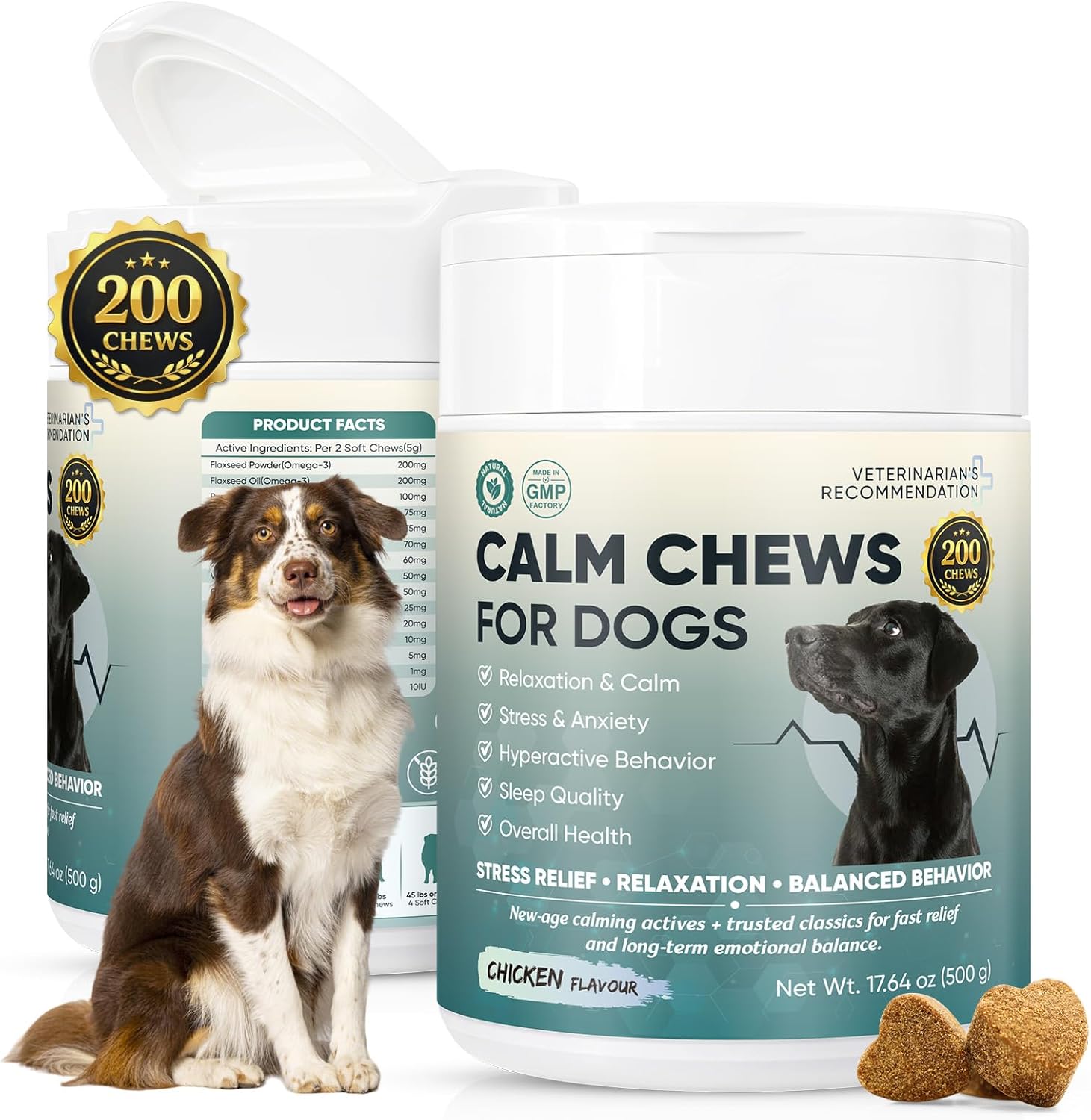 Calming Chews for Dogs with Melatonin Dog Calming Chews and Treats Calm Bites for Dogs Separation