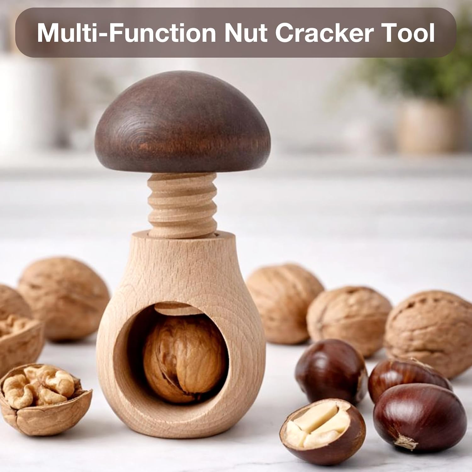 Handcrafted Wooden Mushroom Nutcracker Tool with Easy Screw Mechanism – Decorative Christmas & Kitchen Gift Display