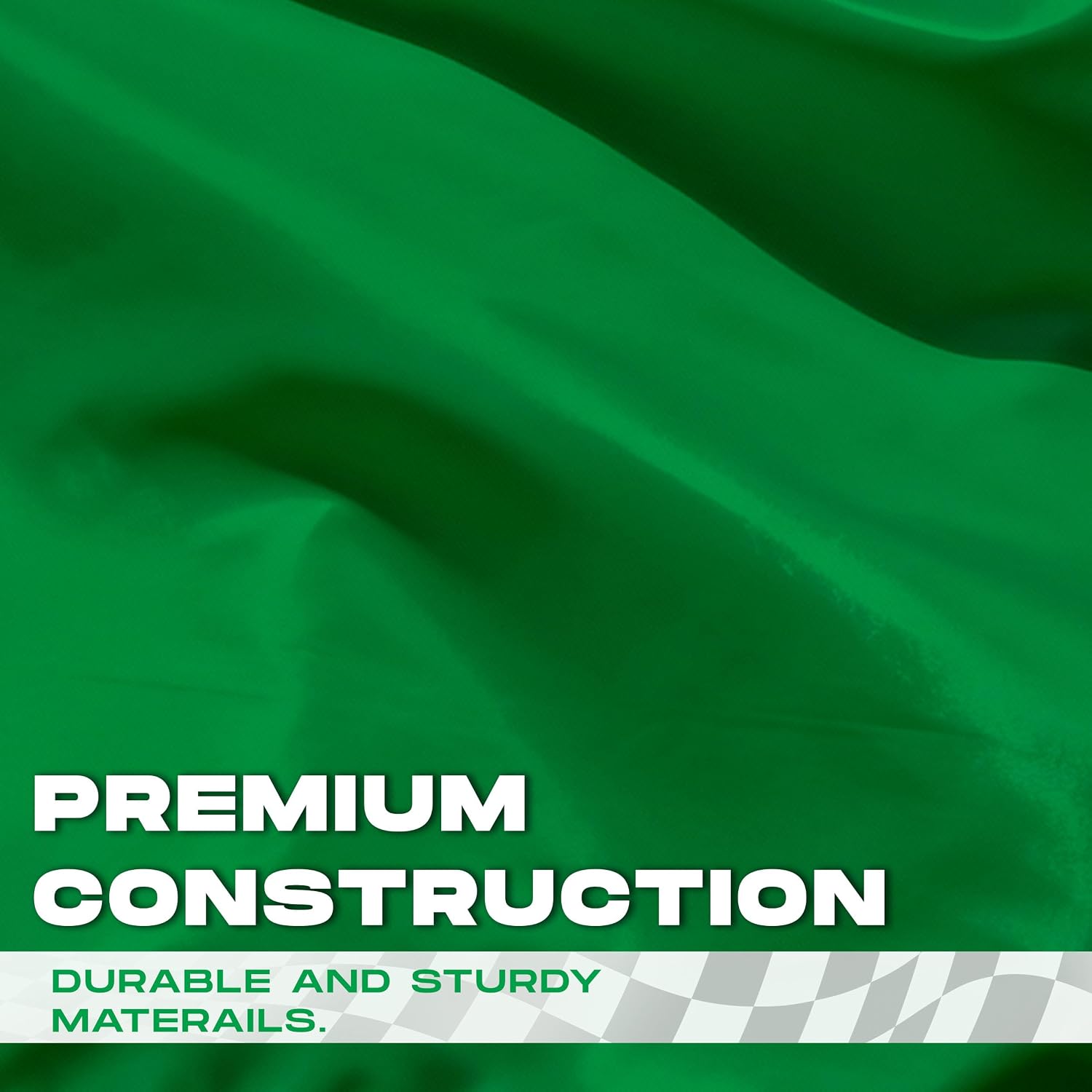PromoPatriot Green Racing Flag 24x30 inch, Heavy-Duty 200D Nylon, Single-Sided with Reinforced Stitching, Mounted on 30" Natural Wood Pole, High-Visibility Track Safety Flag for Racing Events.