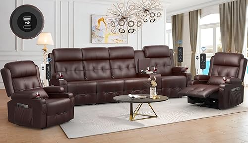 Miniatura 23 de Sofá Reclinable, Juego de Sofá Reclinable con Masaje de 3 Plazas de Gran Capacidad, Sofá de Dos Plazas para RV con Consola, USB, Puerto Tipo C