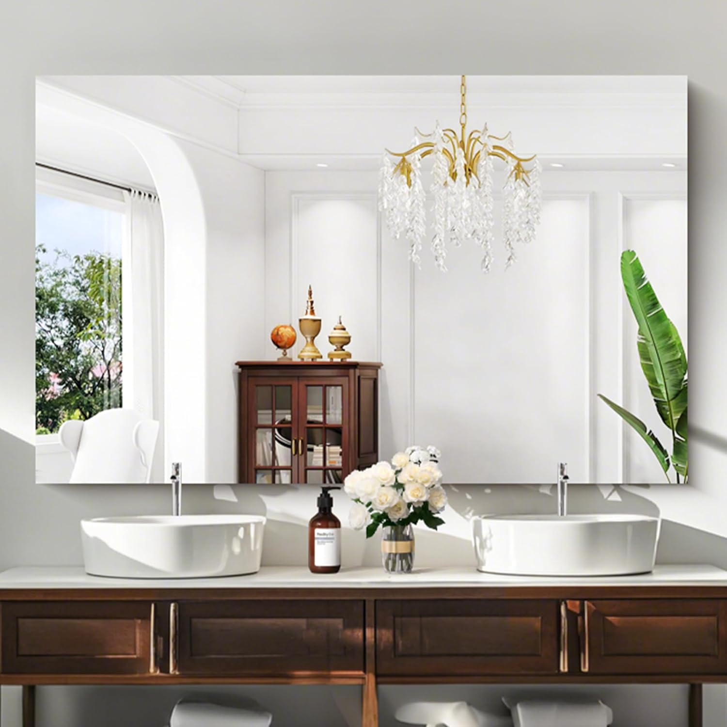 KOCUUY Frameless Mirror, 60"x40" Bathroom Mirror for Over Sink, Upgraded Shatterproof, Large Rectangle Unframed Mirror for Wall, Bathroom, Bedroom, Living Room, Entryway, Hang Horizontal/Vertical