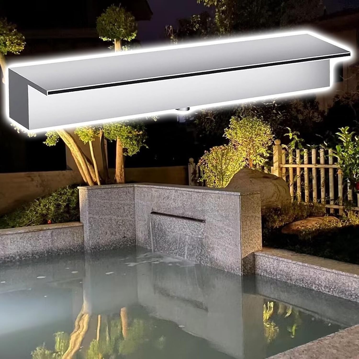 Cascata in acciaio inox, beccuccio a cascata da 70 cm, resistente alla ruggine, per decorazione di stagni e terrazze, durevole fontana per esterni (argento)