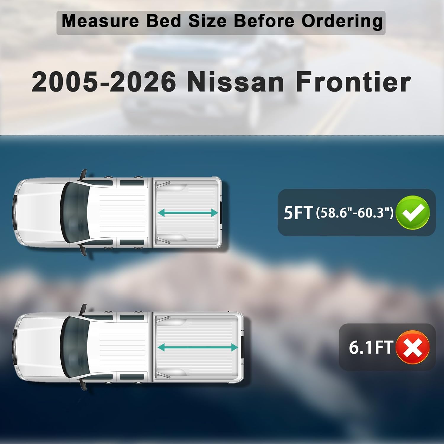 Soft Roll Up Truck Bed Tonneau Cover Compatible with 2005-2025 2026 Nissan Frontier 5FT(58.6"-60.3") Bed Covers, Black, Waterproof, Heavy Duty, Easy Install