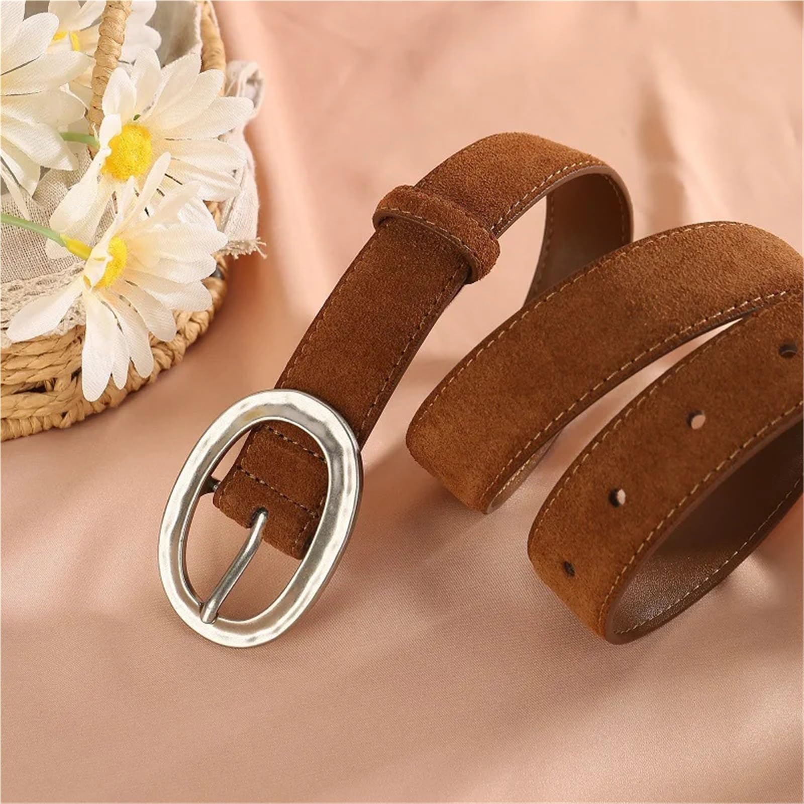 2 cinturones de cuero con hebilla para mujer, terciopelo de vaca esmerilado, versátil, decorativo, traje de mezclilla para mujer