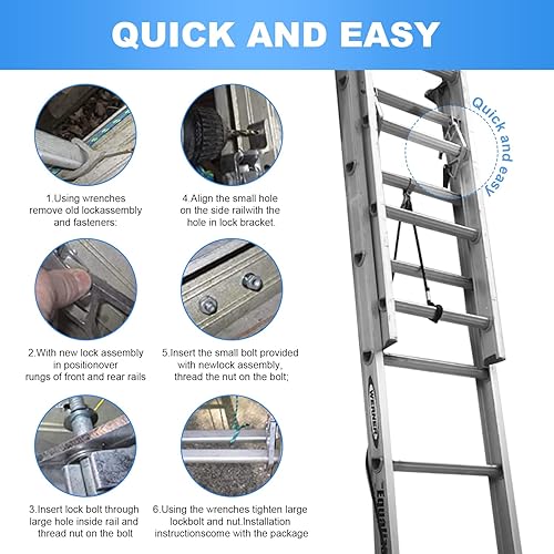 Miniatura 7 de Kit de bloqueo de peldaños 28-11 para cerraduras de escalera de extensión de aluminio Werner, compatible con escalera de extensión Werner