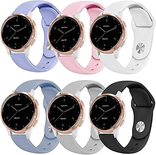 6 Pack Silicone Watch Bands for Garmin Vivoactive 4S / Venu 2S / Venu 3S/ Vivomove 3S, Soft Sport 18mm Quick Release Waterproof Replacement Wristband Strap for Garmin Forerunner 255s/255s Music