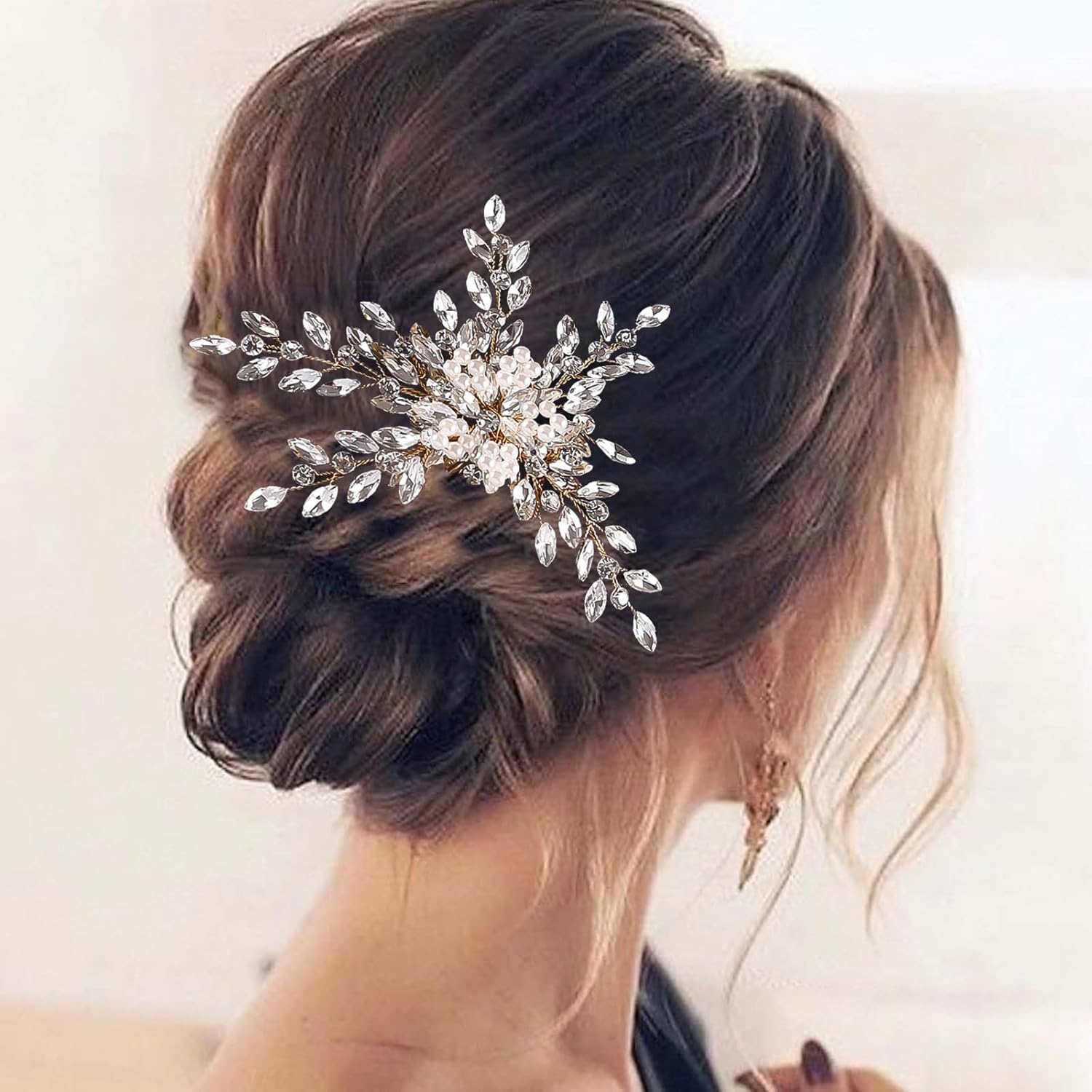 Rhinestone Bridal Hair Comb Crystal Wedding Headbands Head Pieces,Pearl Brides Bridesmaid Hair Accessories for Women Girls (Sliver 936)