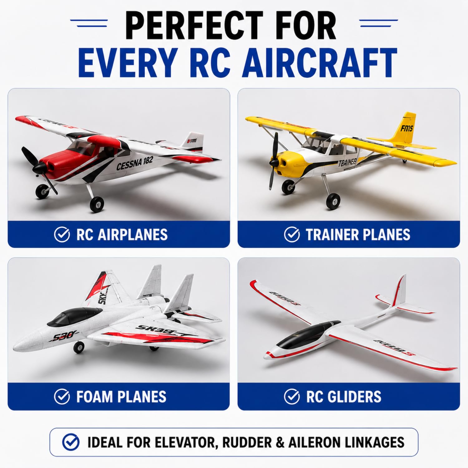 FlyingMachines RC Airplane Control Horns Set of 10 + 5 pcs 1.5x350mm Push Rods | Non-Hardened Steel Linkage Rods | DIY RC Aircraft Servo Linkage Hardware Kit 2